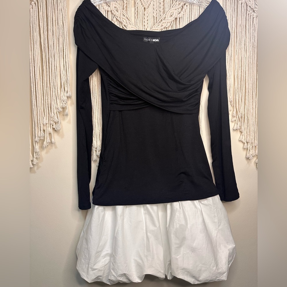 Fashion Nova Elegant Black Off Shoulder Bubble Dress